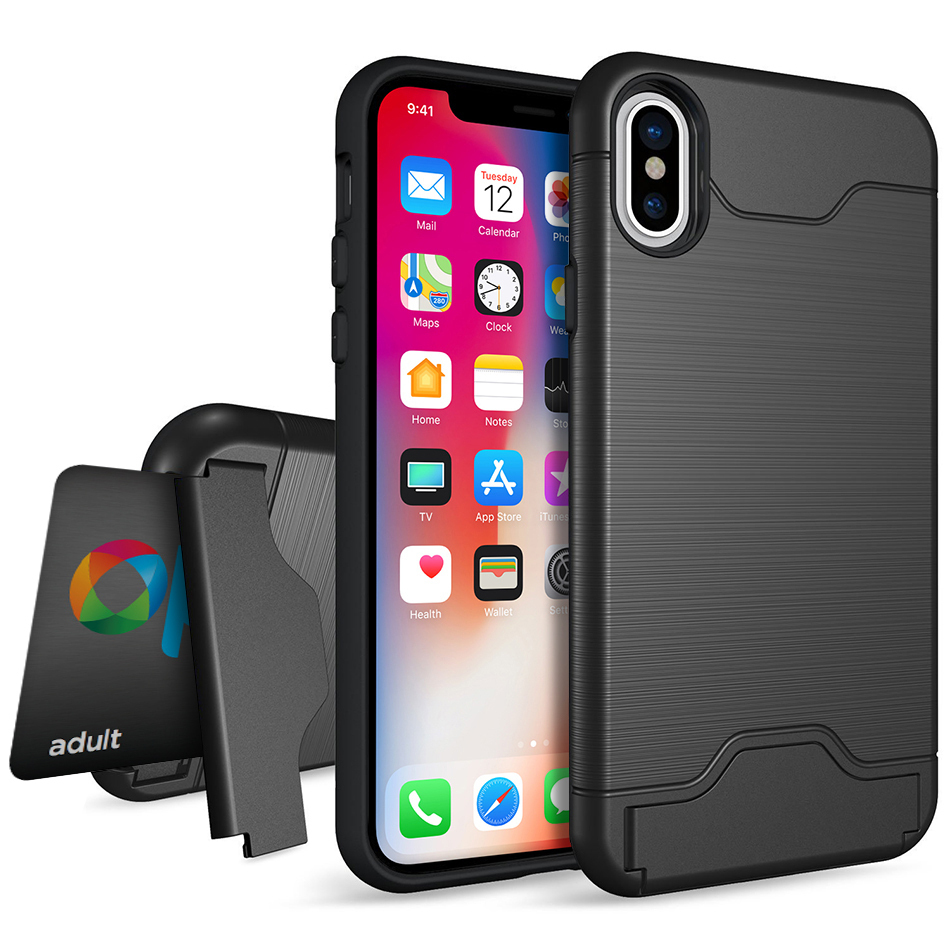 Dual Armour Tough Card Slot Case For Apple Iphone Xs Black