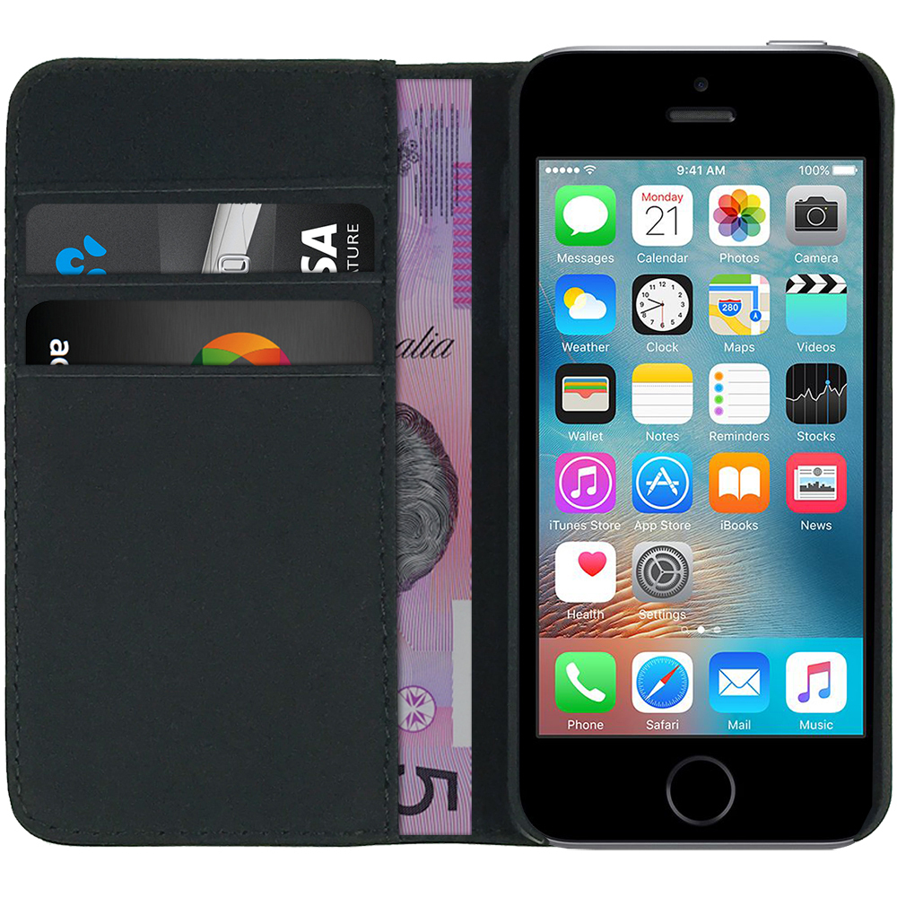 Leather Wallet Case for Apple iPhone SE / 5s (Black)