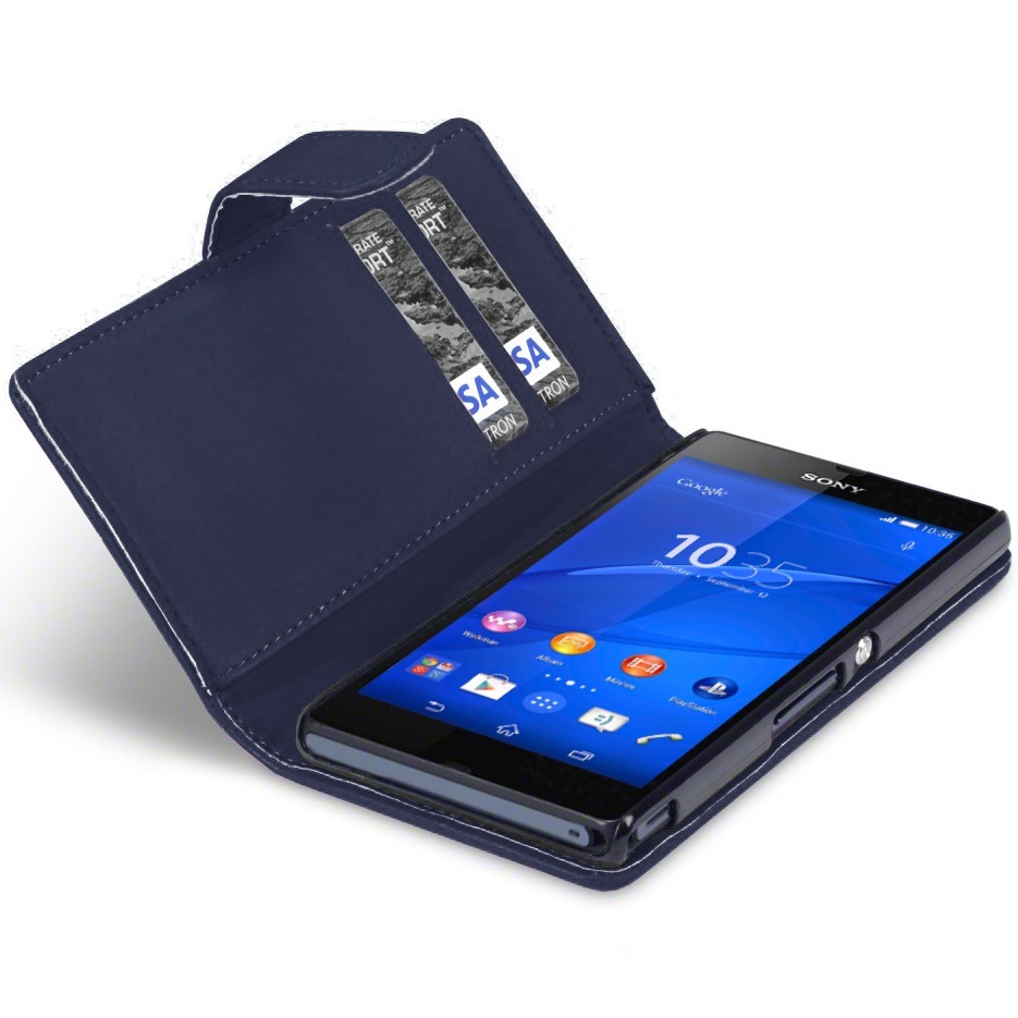 Getalenteerd Vriendin ingesteld Leather Wallet Case (Card Holder) - Sony Xperia Z3 (Deep Blue)