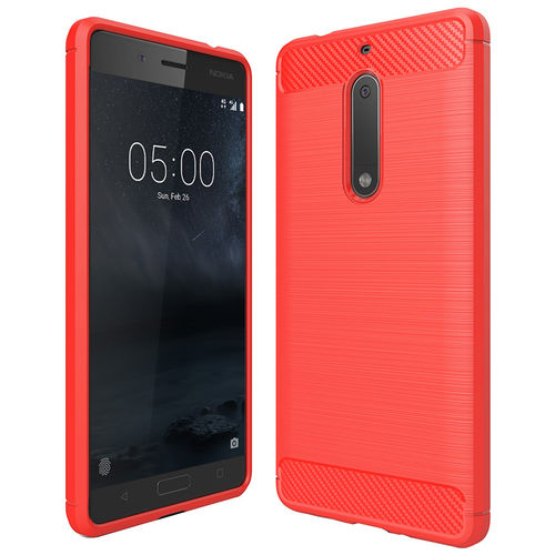 Flexi Slim Carbon Fibre Case for Nokia 5 - Brushed Red