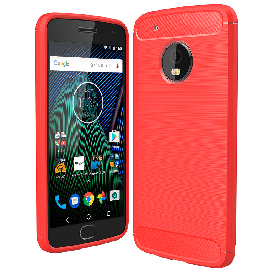 Flexi Slim Carbon Fibre Case For Motorola Moto G5 Plus Red