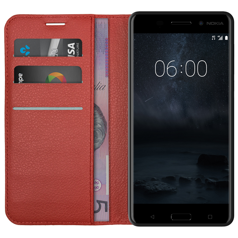 leather wallet case for nokia 6 2017 red