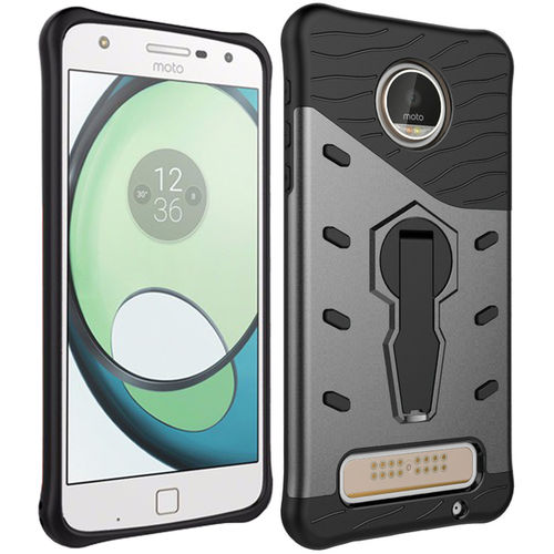 Slim Shield Tough Shockproof Case & Stand for Motorola Moto Z Play - Silver