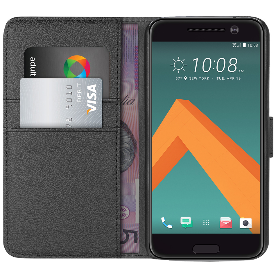 orzly leather wallet case for htc 10 black
