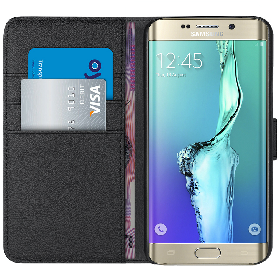 Orzly Leather Wallet Case For Samsung Galaxy S6 Edge Black
