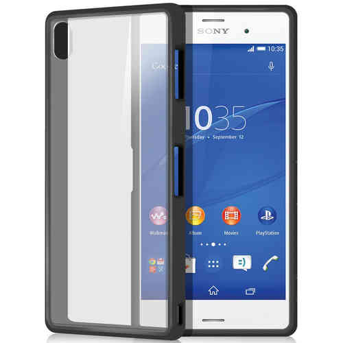 Orzly Fusion Frame Bumper Case for Sony Xperia Z3 - Black (Clear)
