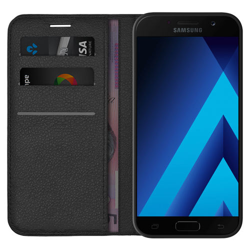 Leather Wallet Case & Card Holder Pouch for Samsung Galaxy A5 (2017) - Black
