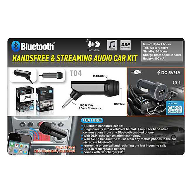Bluetooth Handsfree Audio Car Kit (Aux. Input)