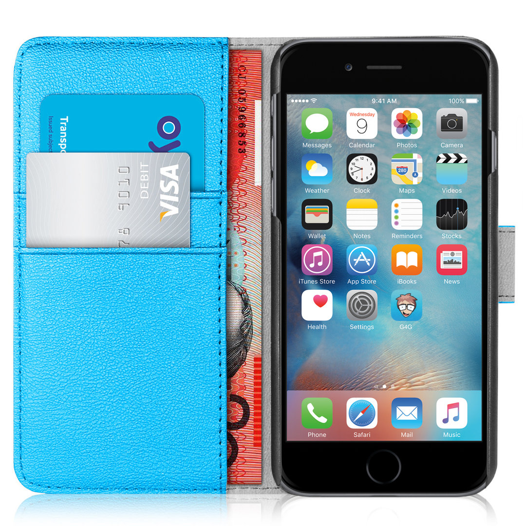Orzly Leather Wallet Case - Apple iPhone 6s Plus (Blue)