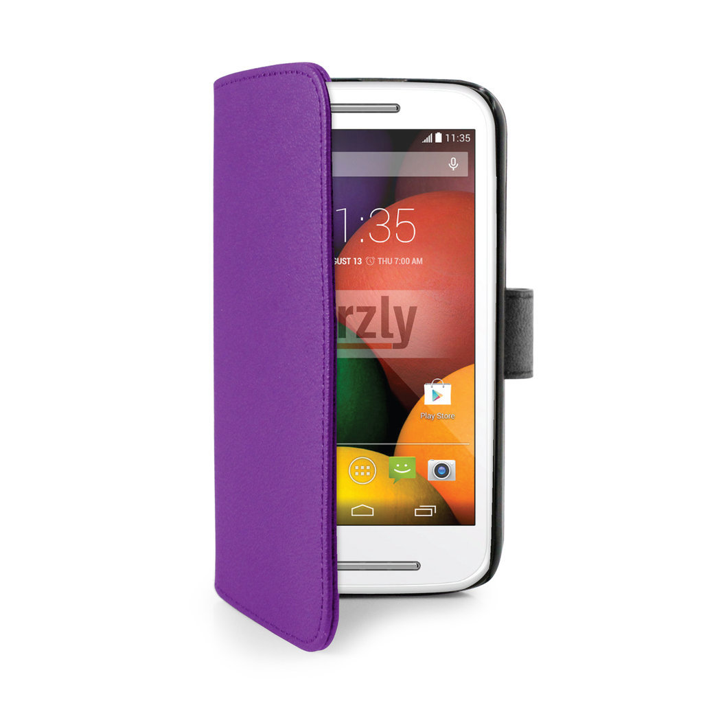 Orzly Leather Wallet Case Motorola Moto E 1st Gen (Purple)