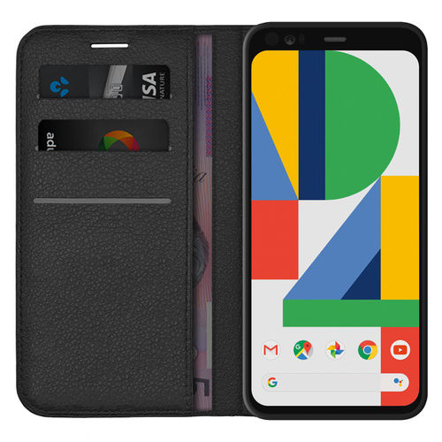 Leather Wallet Case & Card Holder Pouch for Google Pixel 4 - Black