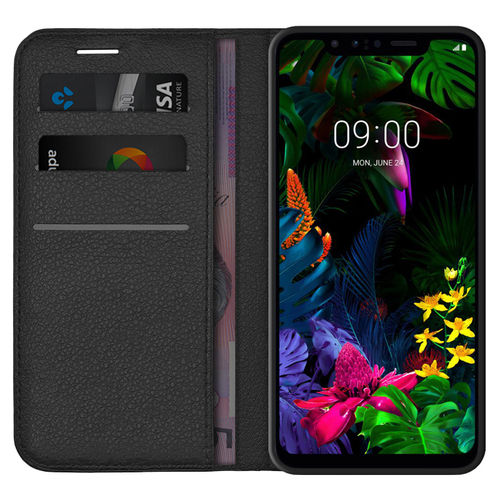 Leather Wallet Case & Card Holder Pouch for LG G8S ThinQ - Black