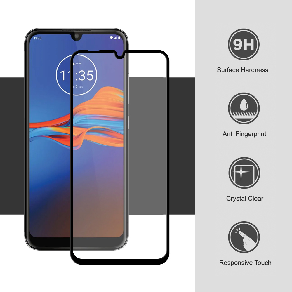 Full Coverage Tempered Glass Screen Protector for Motorola Moto E6 Plus - Black