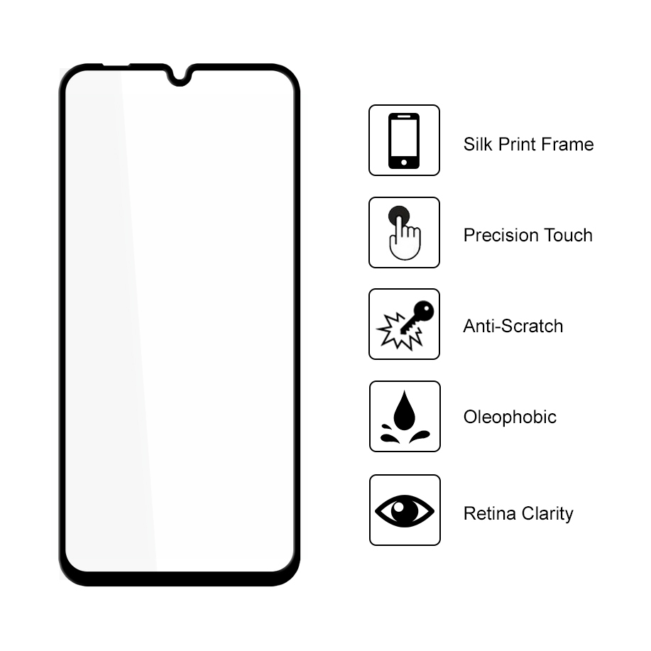 Full Coverage Tempered Glass Screen Protector for Motorola Moto E6 Plus - Black
