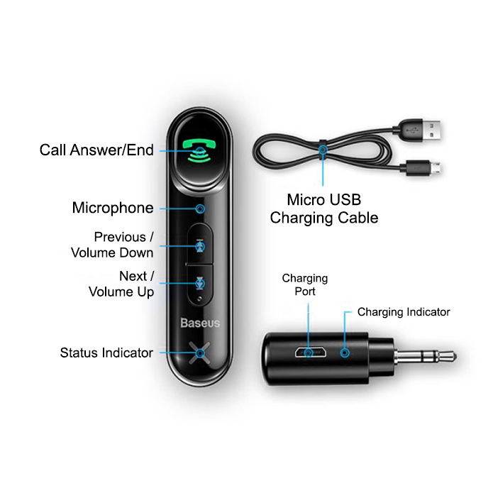 Baseus Car Wireless Bluetooth Audio Receiver 3.5mm Auxiliary Jack