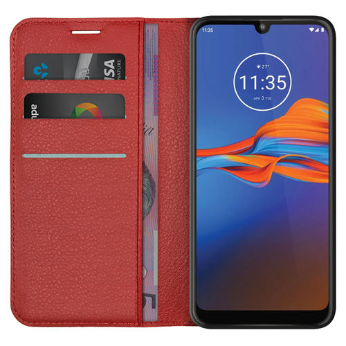 Leather Wallet Case & Card Holder Pouch for Motorola Moto E6 Plus - Red