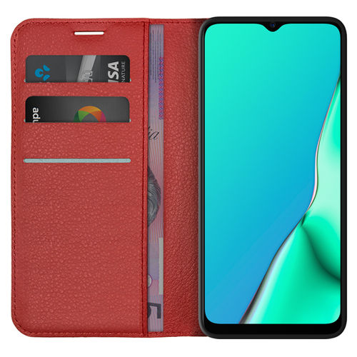 Leather Wallet Case & Card Holder Pouch for Oppo A5 / A9 2020 (Red)