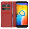 Leather Wallet Case & Card Holder Pouch for Alcatel 1S (2019) - Red