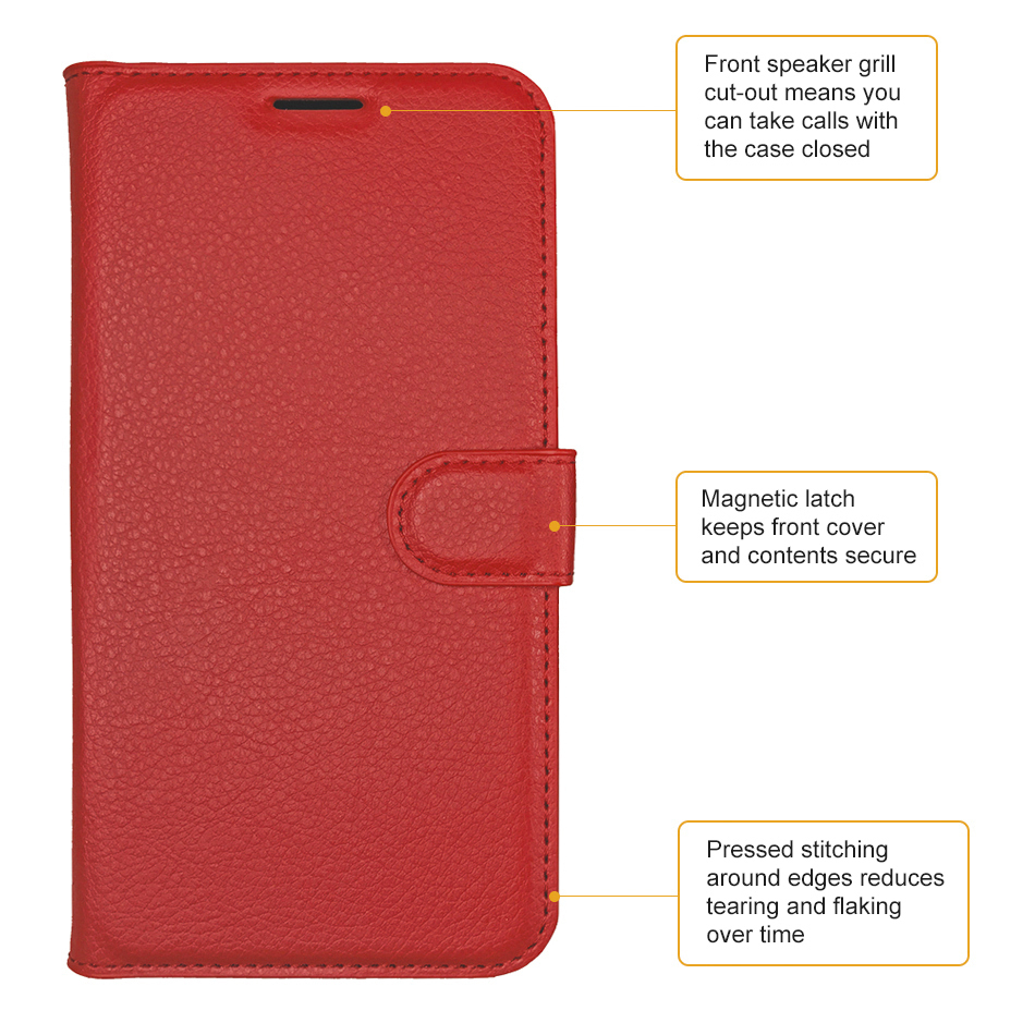 Leather Wallet Case & Card Holder Pouch for Alcatel 1S (2019) - Red