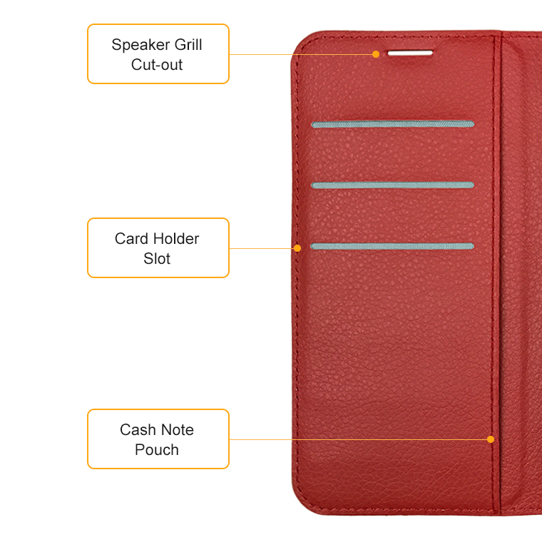 Leather Wallet Case & Card Holder Pouch for Alcatel 1S (2019) - Red