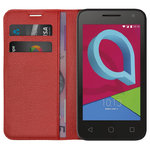 Leather Wallet Case & Card Holder Pouch for Alcatel U3 - Red