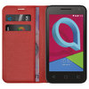 Leather Wallet Case & Card Holder Pouch for Alcatel U3 - Red