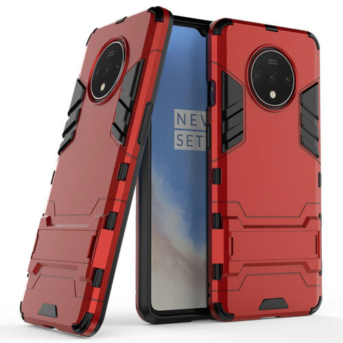 Slim Armour Tough Shockproof Case & Stand for OnePlus 7T - Red