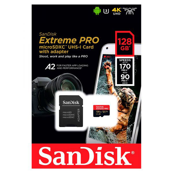 SanDisk Extreme Pro 128GB MicroSDXC A2 UHS-I Memory Card