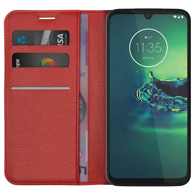 Leather Wallet Case for Motorola Moto G8 Plus (Red)