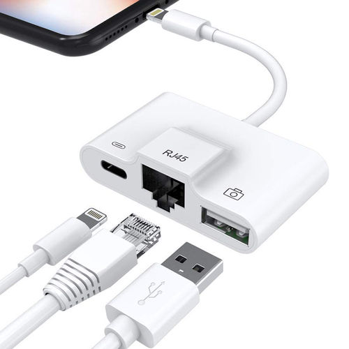 Lightning to RJ45 Ethernet / USB OTG / Data & Charging Adapter for iPhone / iPad