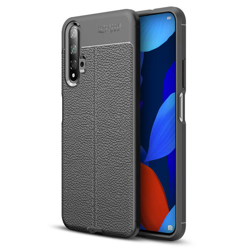 Flexi Slim Litchi Texture Case for Huawei Nova 5T - Black Stitch