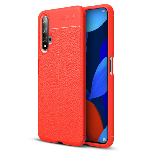 Flexi Slim Litchi Texture Case for Huawei Nova 5T - Red Stitch