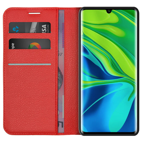 Leather Wallet Case & Card Holder Pouch for Xiaomi Mi Note 10 Pro - Red