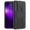 Dual Layer Rugged Tough Case & Stand for Motorola One Macro - Black