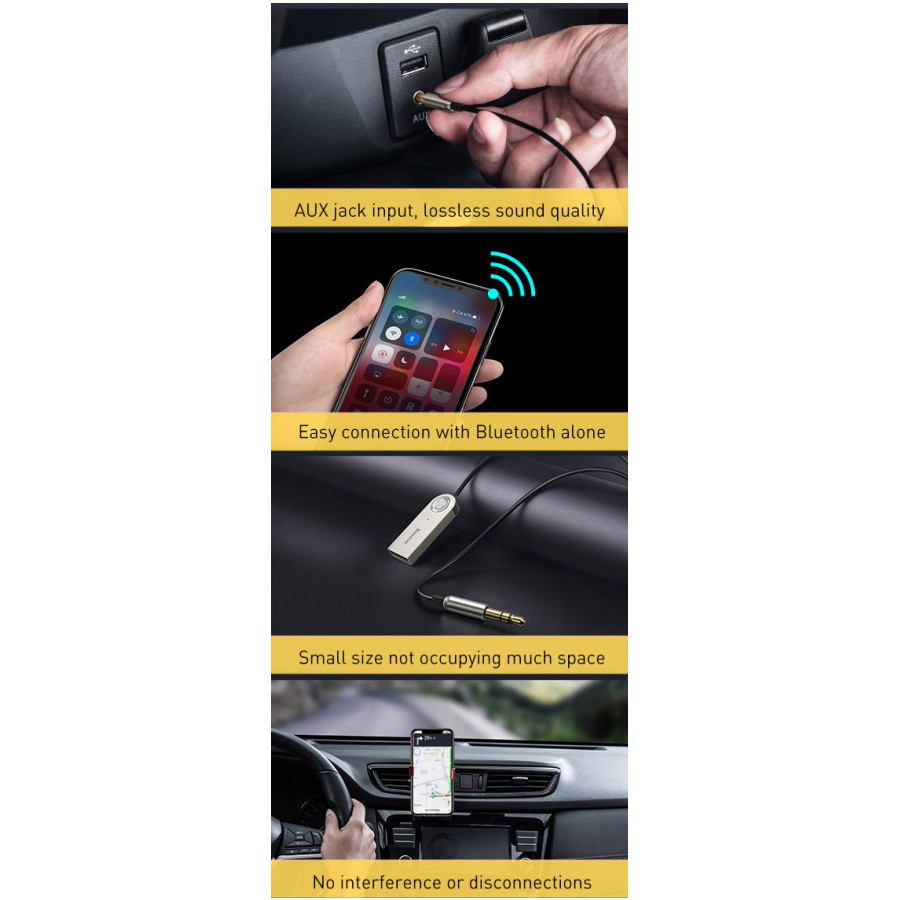 Baseus 3.5mm to USB Bluetooth 5.0 Wireless Audio Receiver Adapter Cable - Black