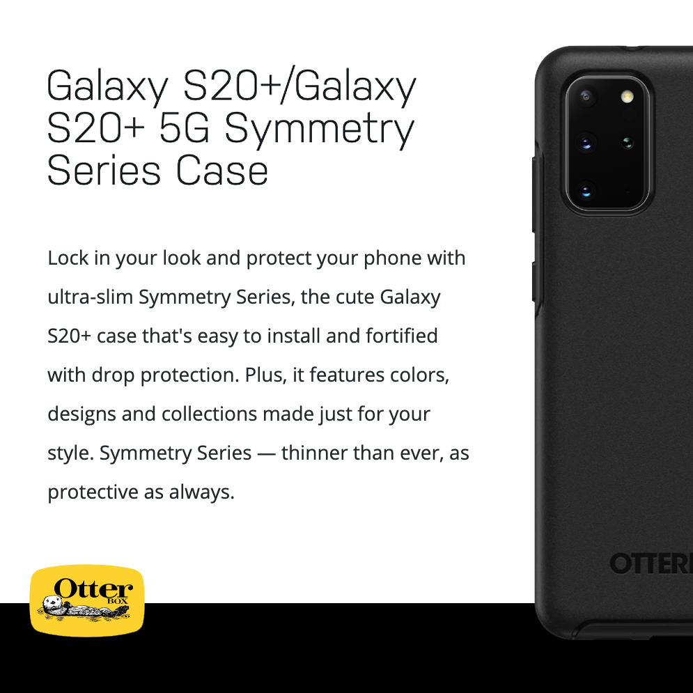 OtterBox Symmetry Shockproof Case for Samsung Galaxy S20+ (Black)