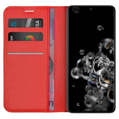 Leather Wallet Case & Card Holder Pouch for Samsung Galaxy S20 Ultra - Red