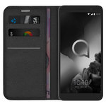 Leather Wallet Case & Card Holder Pouch for Alcatel 1X (2019) - Black