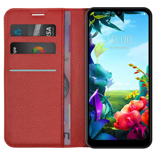 Leather Wallet Case & Card Holder Pouch for LG K40S - Red