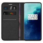 Leather Wallet Case & Card Holder Pouch for OnePlus 7T Pro - Black