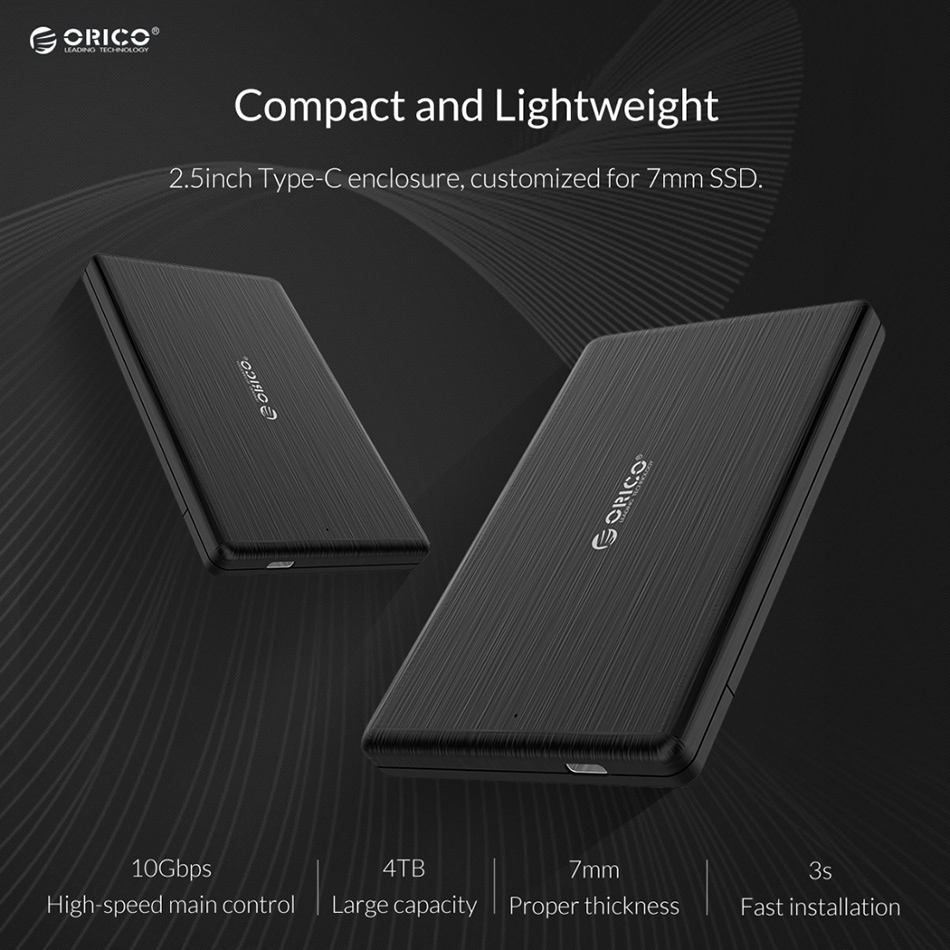 Orico USB Type-C (2.5-inch) SATA HDD / SSD (7mm) Hard Drive Enclosure