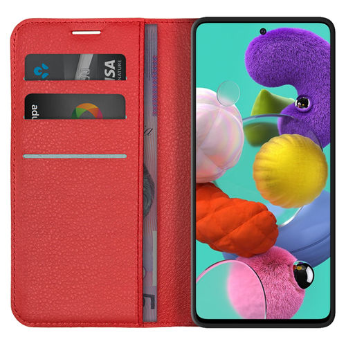 Leather Wallet Case & Card Holder Pouch for Samsung Galaxy A51 - Red