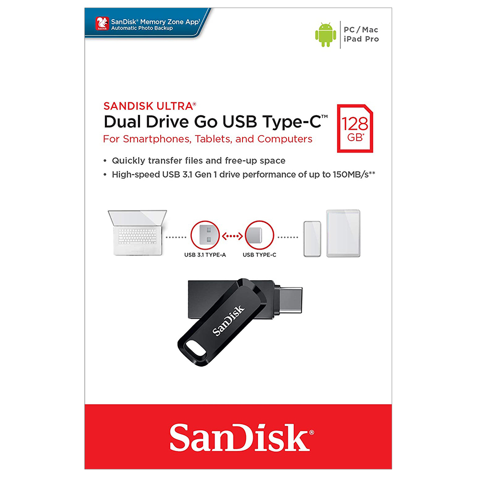 SanDisk Ultra 128GB Dual Drive Go USB Type-C for Phone / Tablet