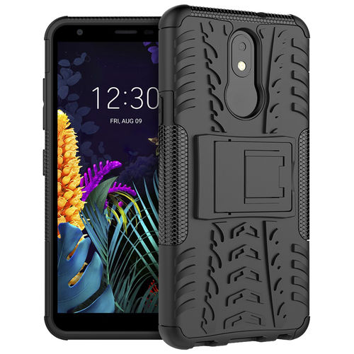 Dual Layer Rugged Tough Shockproof Case & Stand for LG K30 (2019) - Black