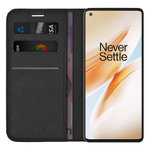 Leather Wallet Case & Card Holder Pouch for OnePlus 8 Pro - Black