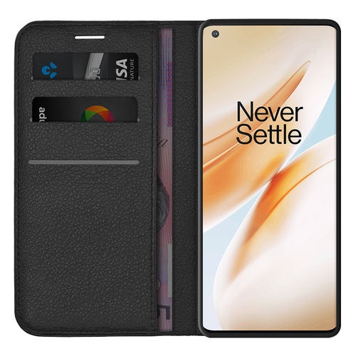 Leather Wallet Case & Card Holder Pouch for OnePlus 8 Pro - Black