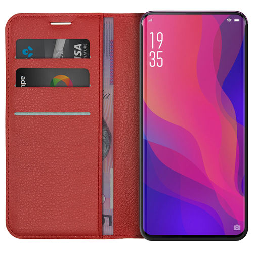 Leather Wallet Case & Card Holder Pouch for Oppo Find X - Red