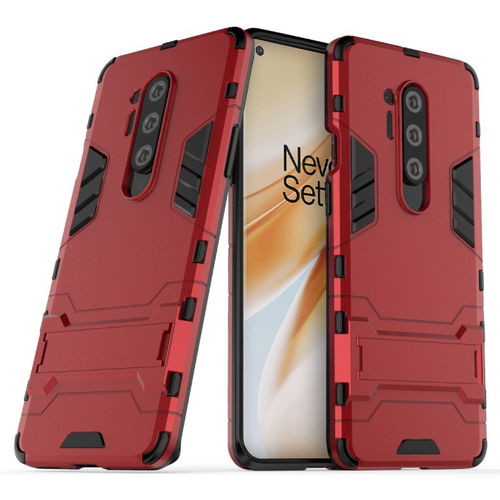 Slim Armour Tough Shockproof Case & Stand for OnePlus 8 Pro - Red