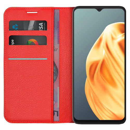 Leather Wallet Case & Card Holder Pouch for Oppo A91 - Red