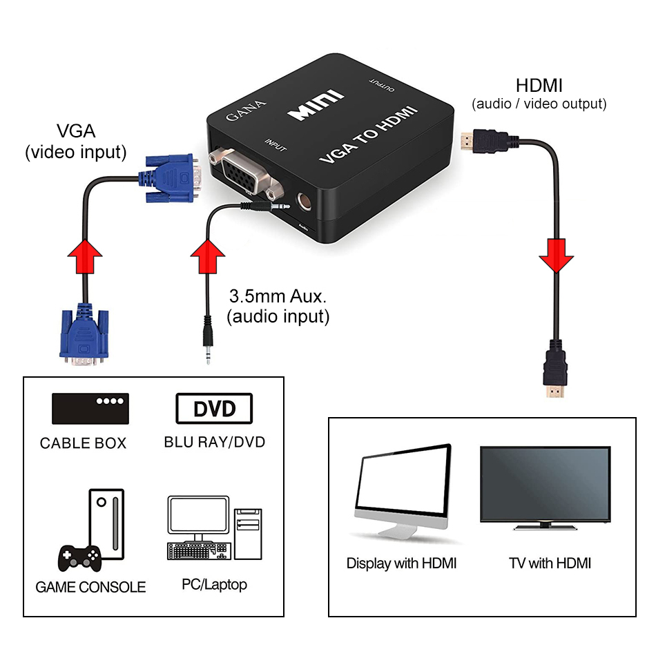 VGA Input to HDMI Output Audio Video Converter
